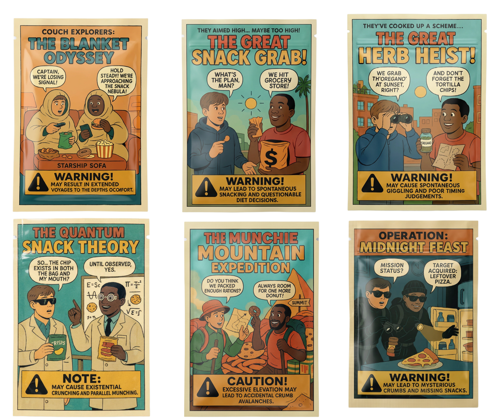 Smell-Proof Mylar Bags 7×10cm – Snack Ops Cartoon Series