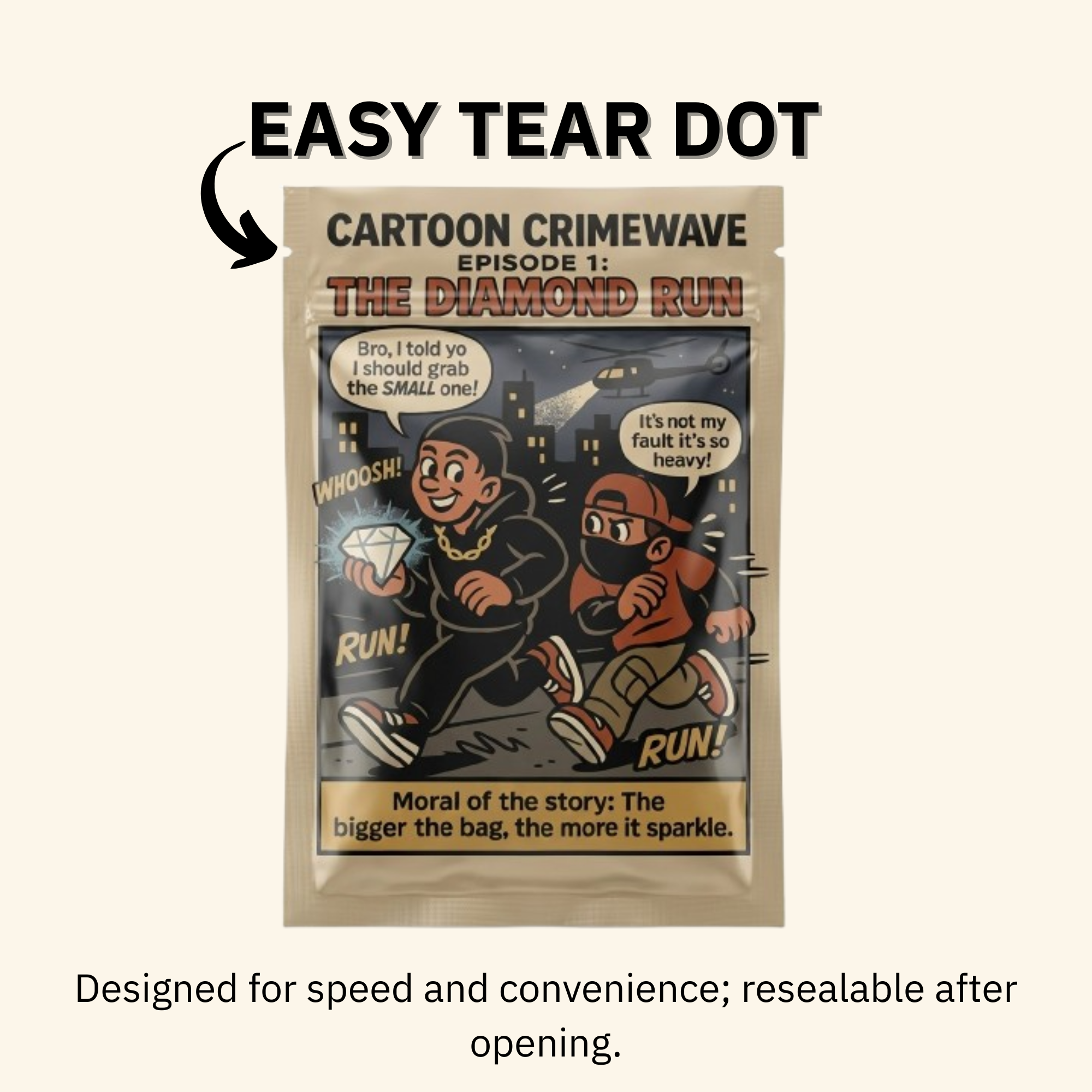 Smell-Proof Mylar Bags 7×10cm – Cartoon Crimewave Collection
