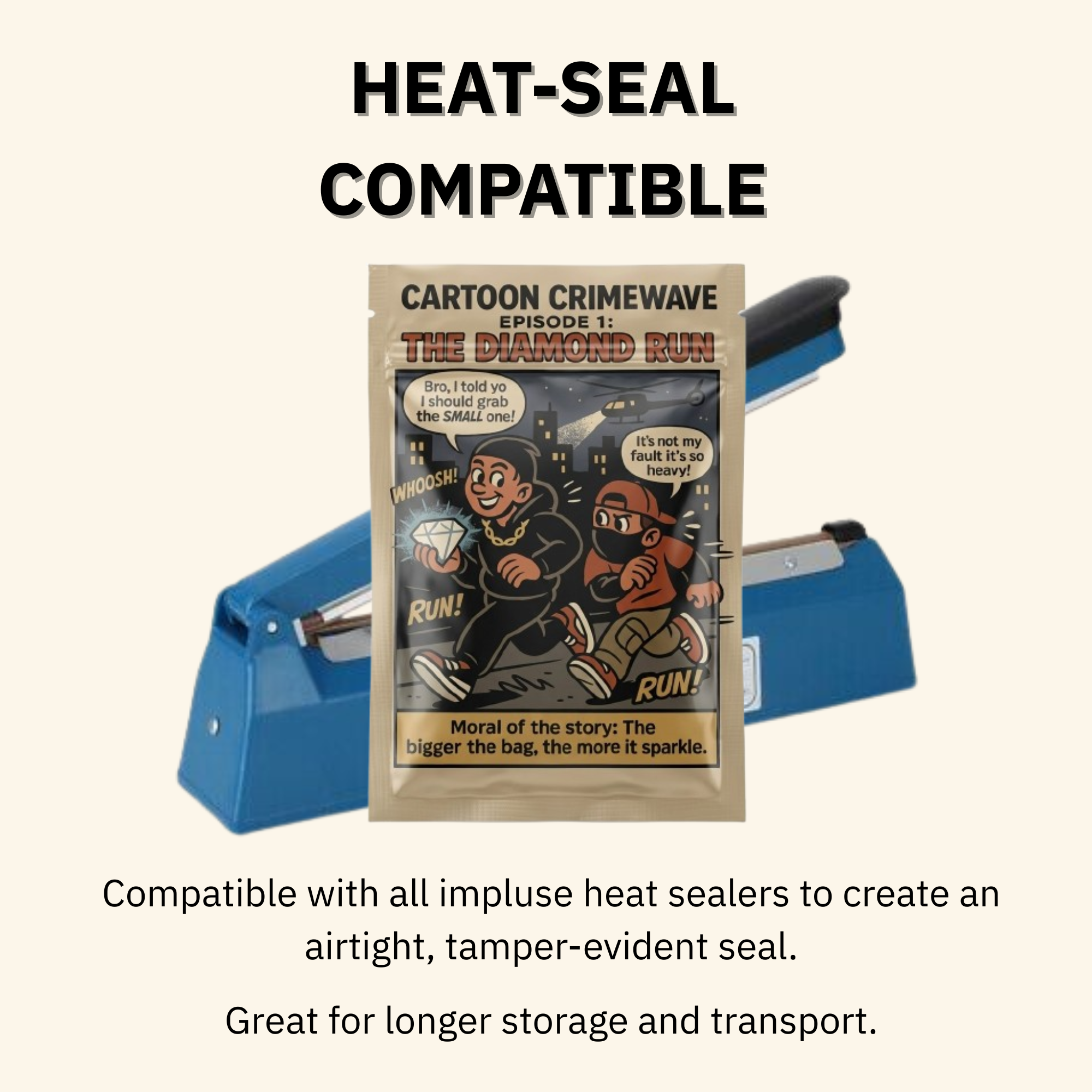 Smell-Proof Mylar Bags 7×10cm – Cartoon Crimewave Collection