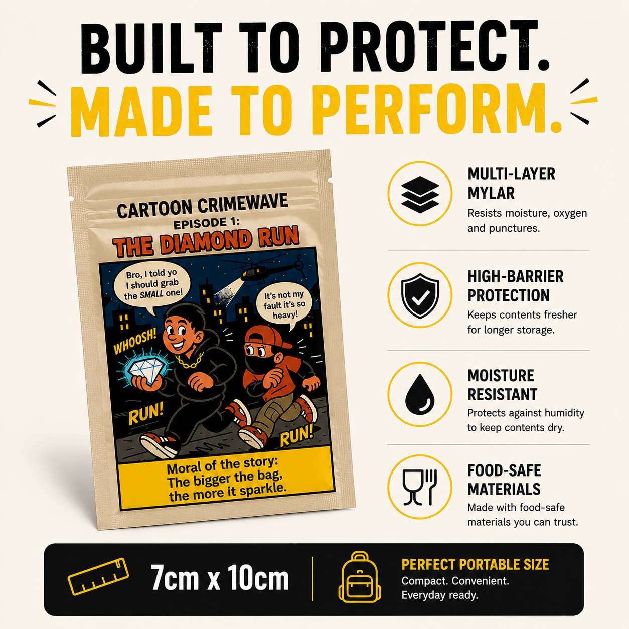 Smell-Proof Mylar Bags 7×10cm – Cartoon Crimewave Collection