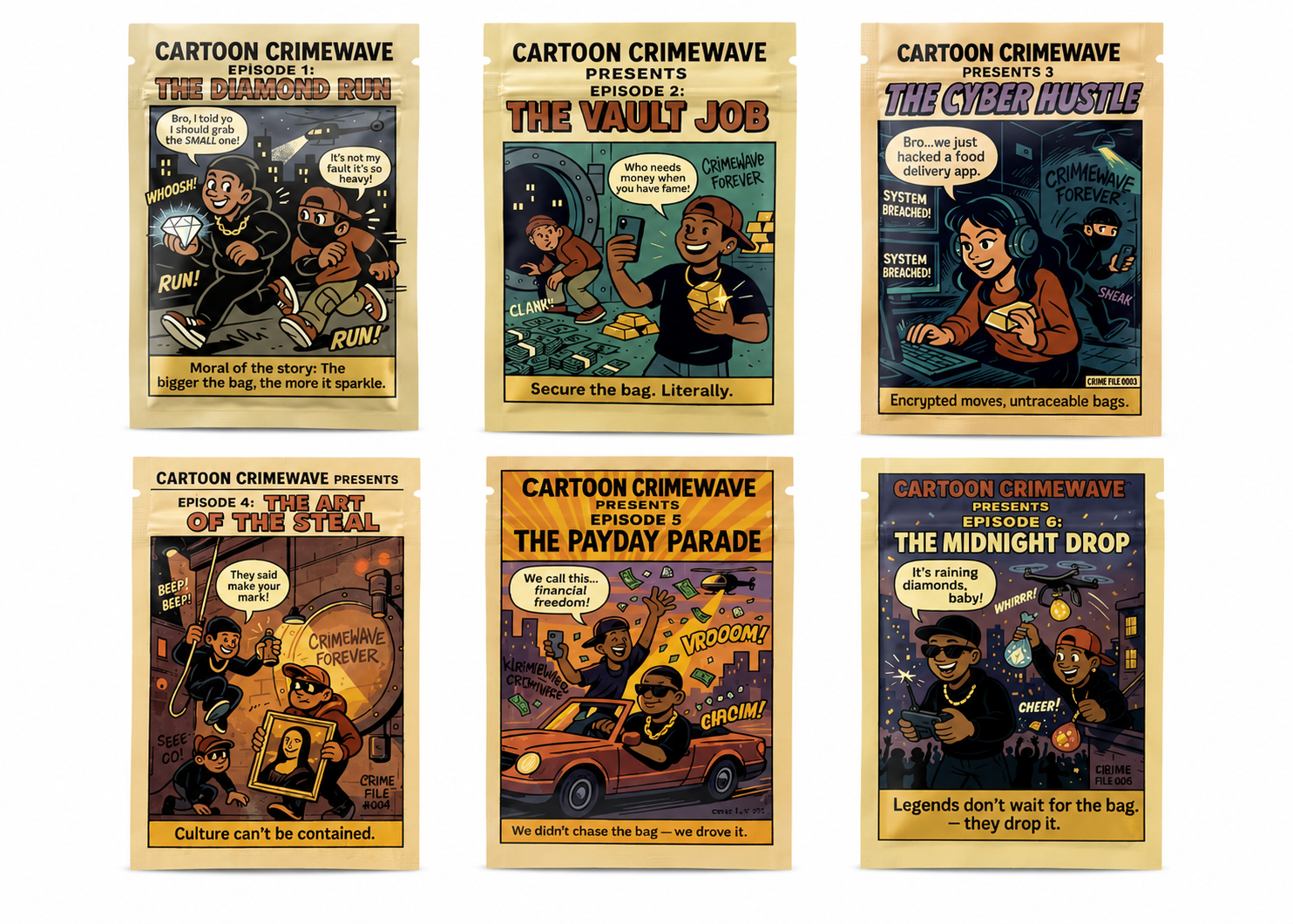 Smell-Proof Mylar Bags 7×10cm – Cartoon Series Try 1