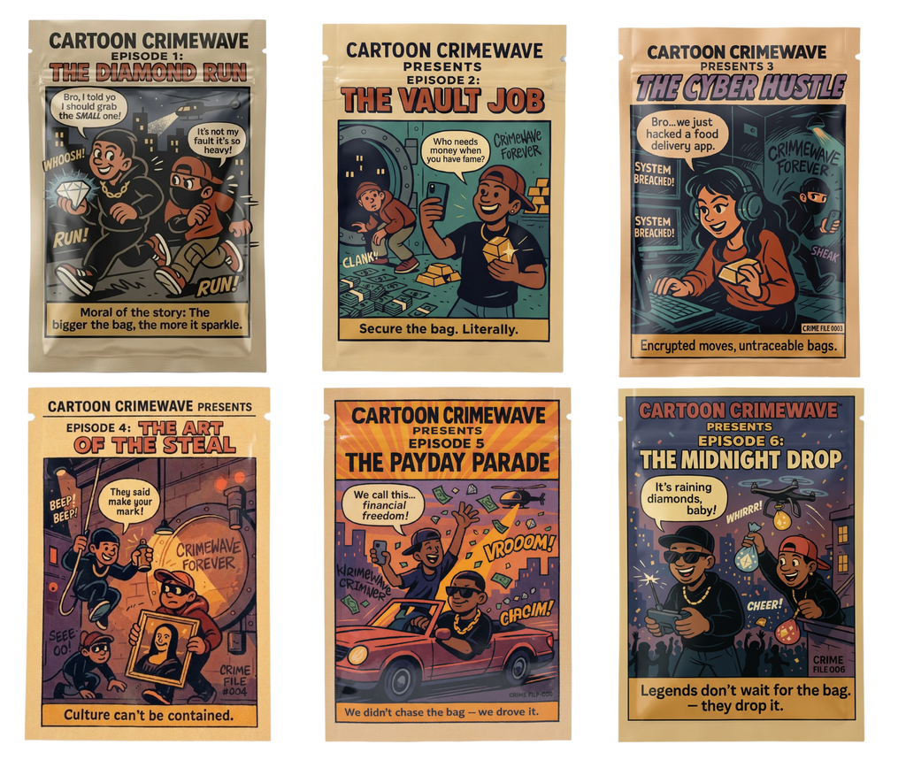 Smell-Proof Mylar Bags 7×10cm – Cartoon Crimewave Collection