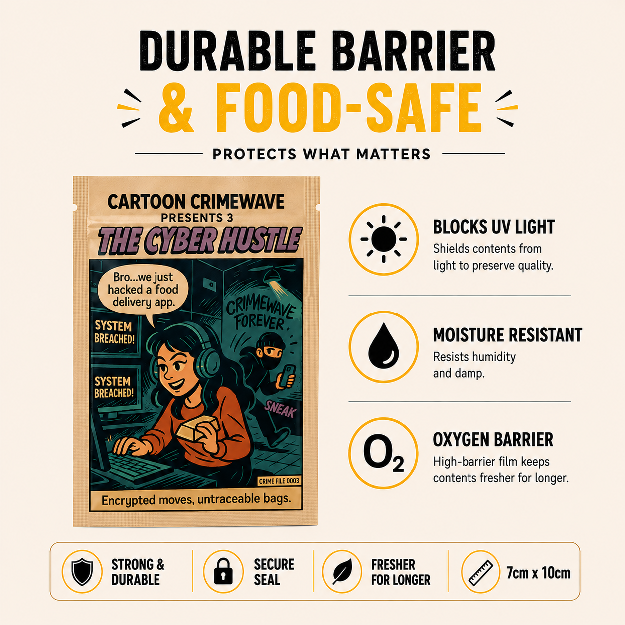 Smell-Proof Mylar Bags 7×10cm – Cartoon Crimewave Collection