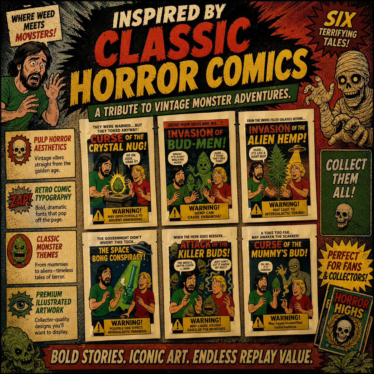 Smell-Proof Mylar Bags 7×10cm – Sci-Fi Horror Comic Collection | Midnight Horror Vol. II