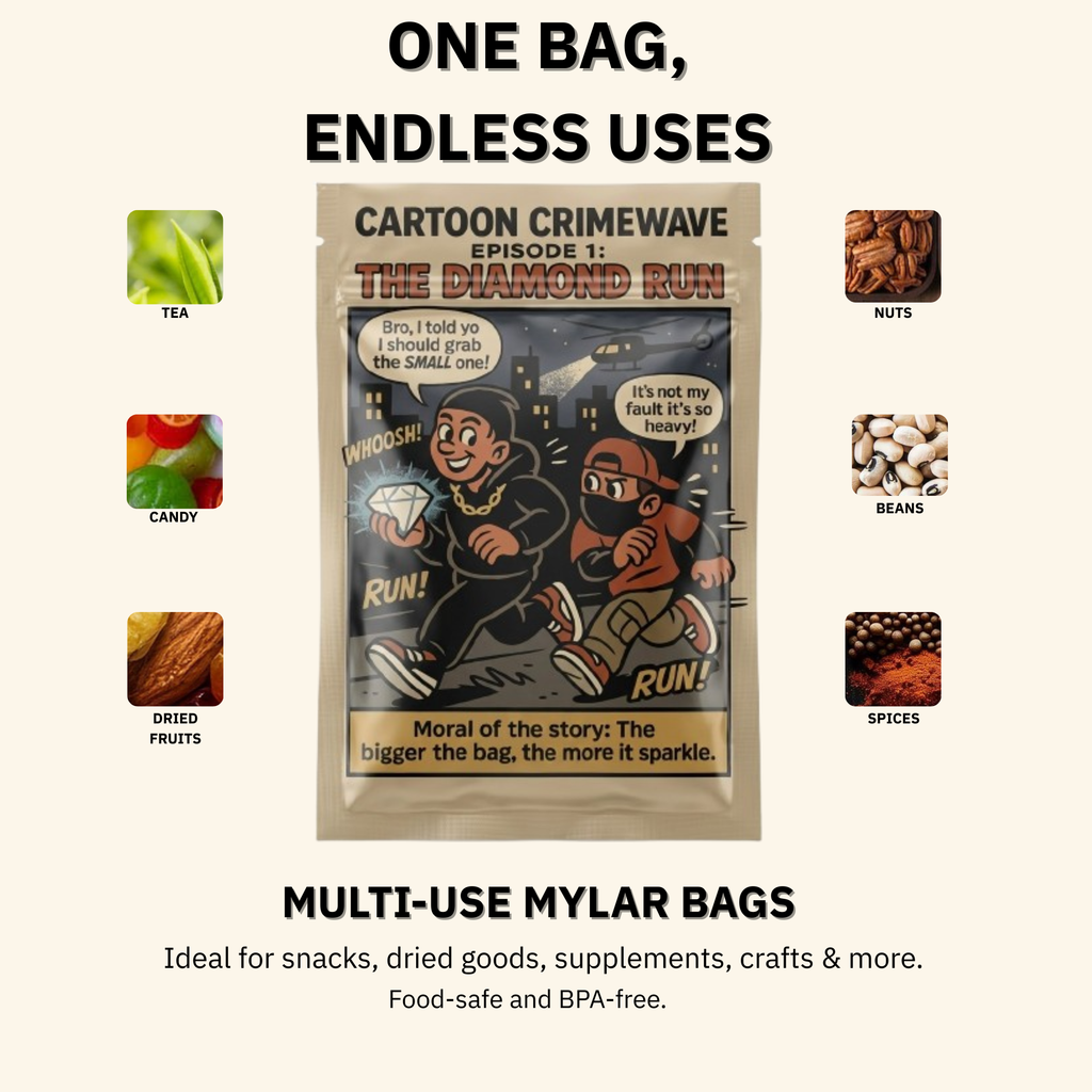 Smell-Proof Mylar Bags 7×10cm – Cartoon Crimewave Collection