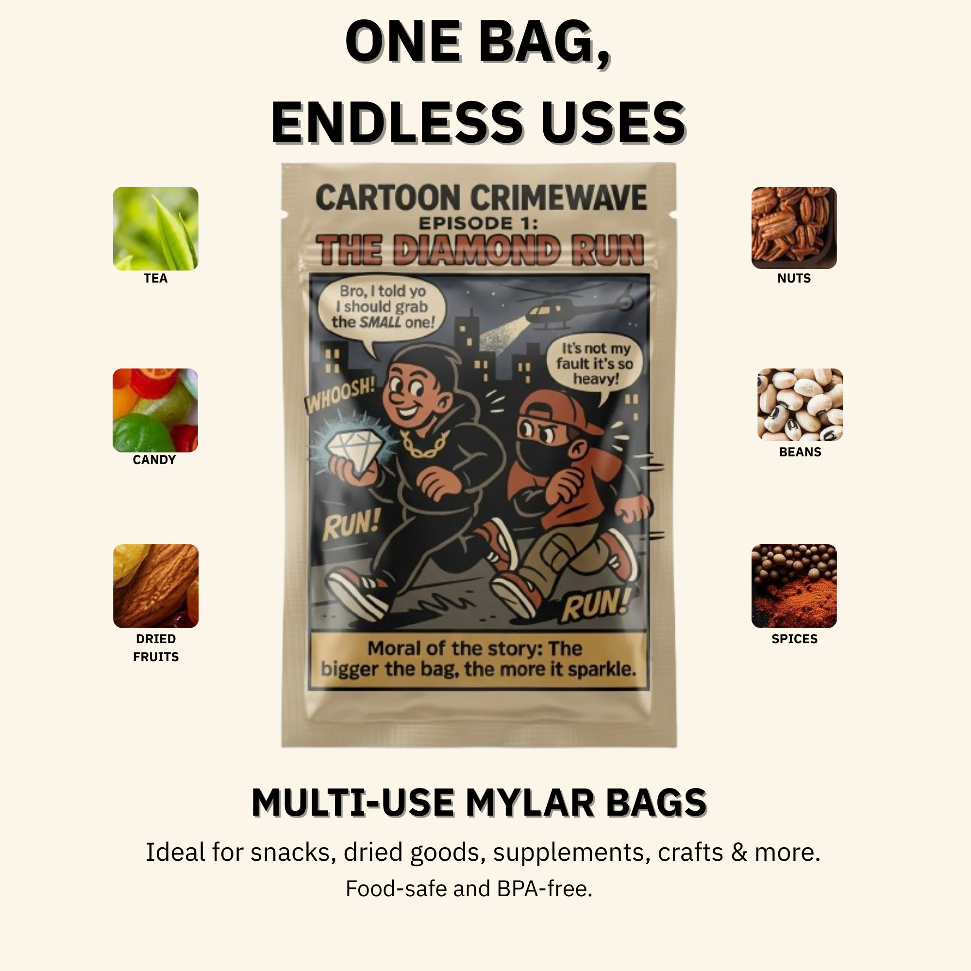 Smell-Proof Mylar Bags 7×10cm – Cartoon Crimewave Collection