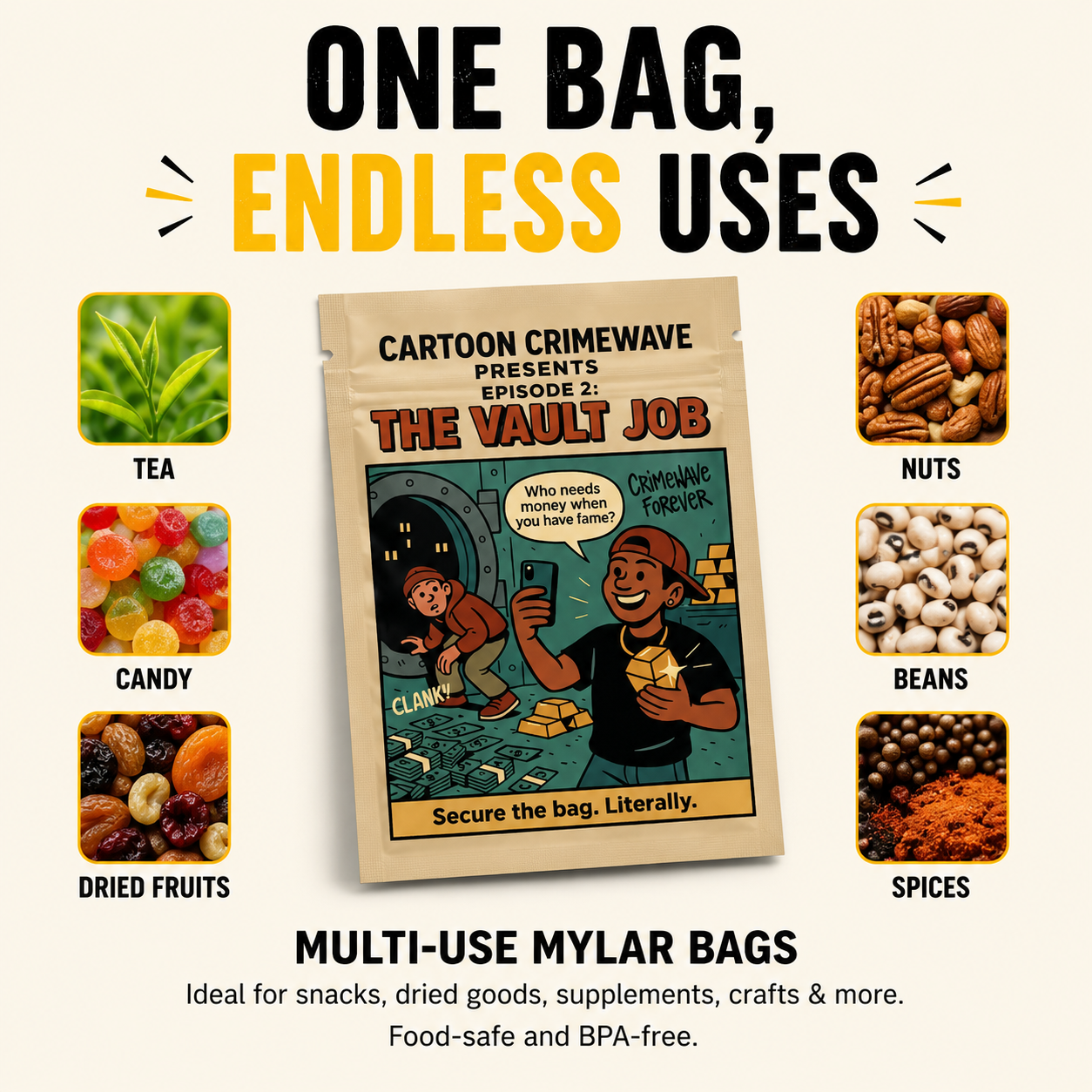 Smell-Proof Mylar Bags 7×10cm – Cartoon Crimewave Collection