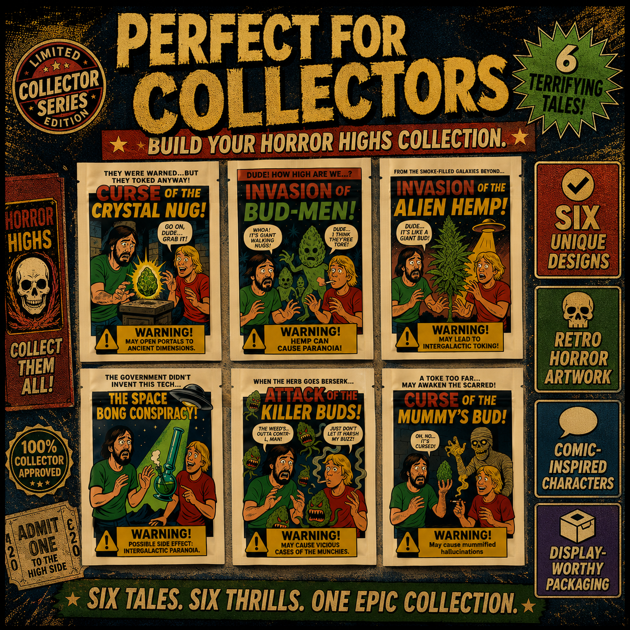 Smell-Proof Mylar Bags 7×10cm – Sci-Fi Horror Comic Collection | Midnight Horror Vol. II