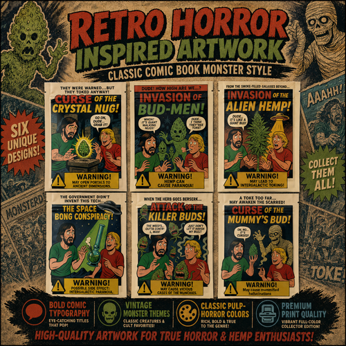 Smell-Proof Mylar Bags 7×10cm – Sci-Fi Horror Comic Collection | Midnight Horror Vol. II